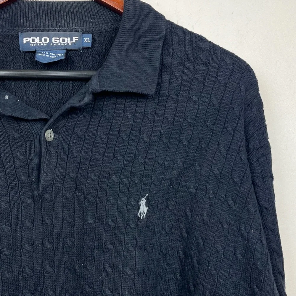 Polo Golf Ralph Lauren Cable Knit Sweater XL Black Quiet Luxury Minimalist